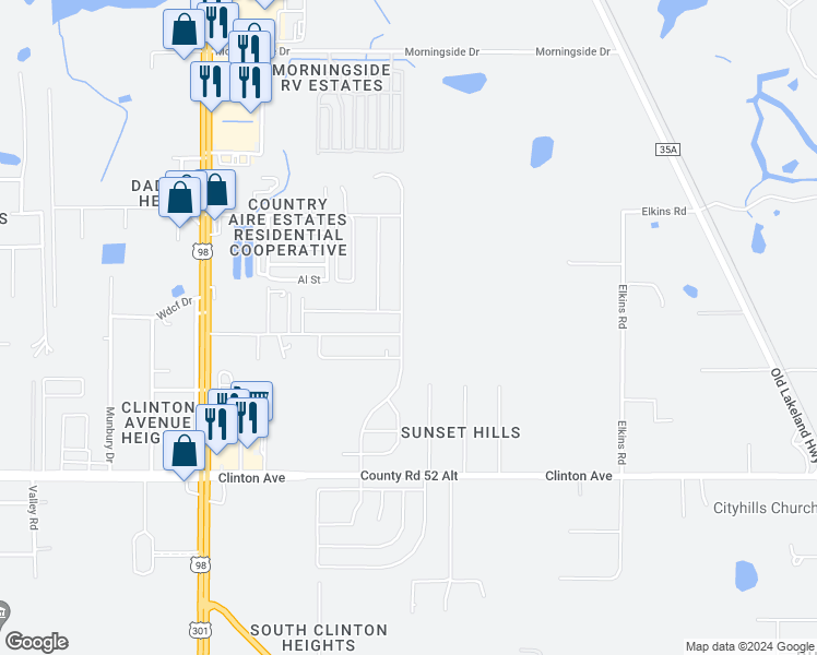 map of restaurants, bars, coffee shops, grocery stores, and more near 12090 Hilltop Farms Drive in Dade City