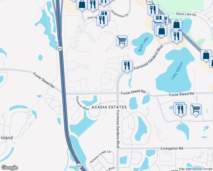map of restaurants, bars, coffee shops, grocery stores, and more near 8035 Knee Deep Road in Four Corners