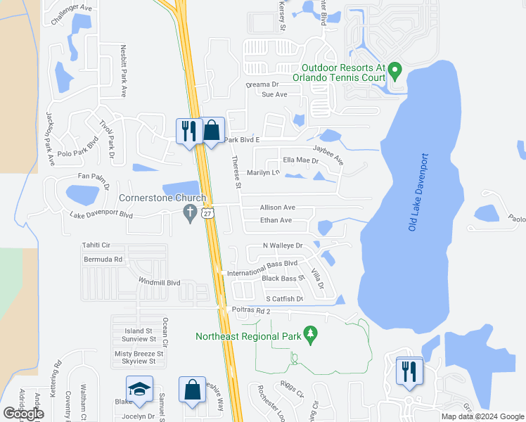 map of restaurants, bars, coffee shops, grocery stores, and more near 205 Allison Avenue in Davenport