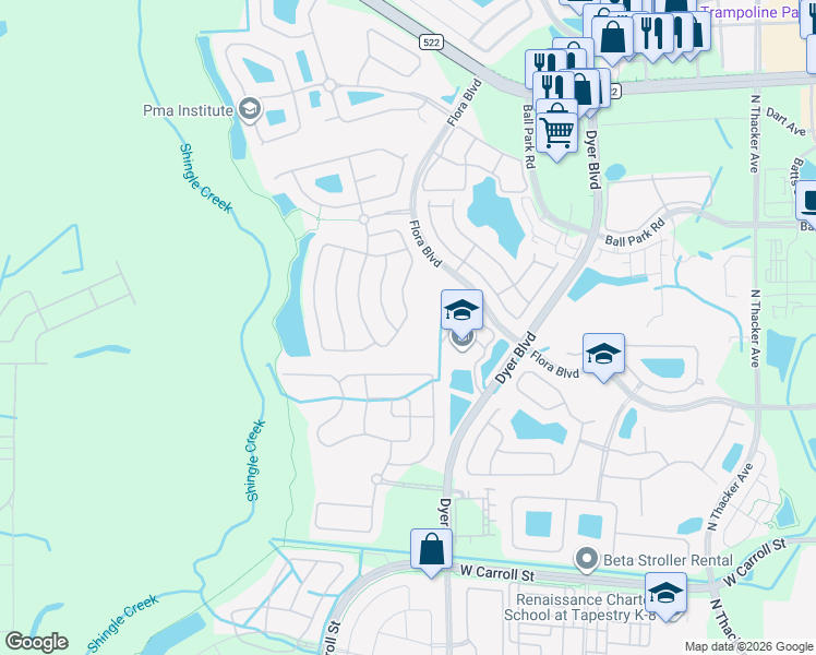 map of restaurants, bars, coffee shops, grocery stores, and more near 2964 White Cedar Circle in Kissimmee