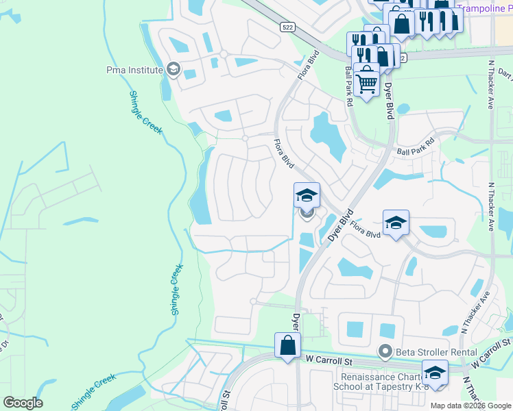 map of restaurants, bars, coffee shops, grocery stores, and more near 2941 White Cedar Circle in Kissimmee