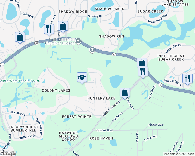 map of restaurants, bars, coffee shops, grocery stores, and more near 12128 Tasha Court in New Port Richey