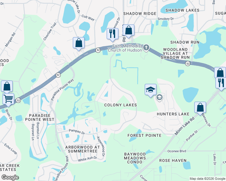 map of restaurants, bars, coffee shops, grocery stores, and more near 12130 Infinity Drive in New Port Richey
