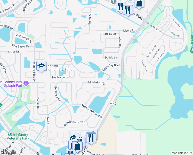 map of restaurants, bars, coffee shops, grocery stores, and more near 2636 Judge Loop in Kissimmee