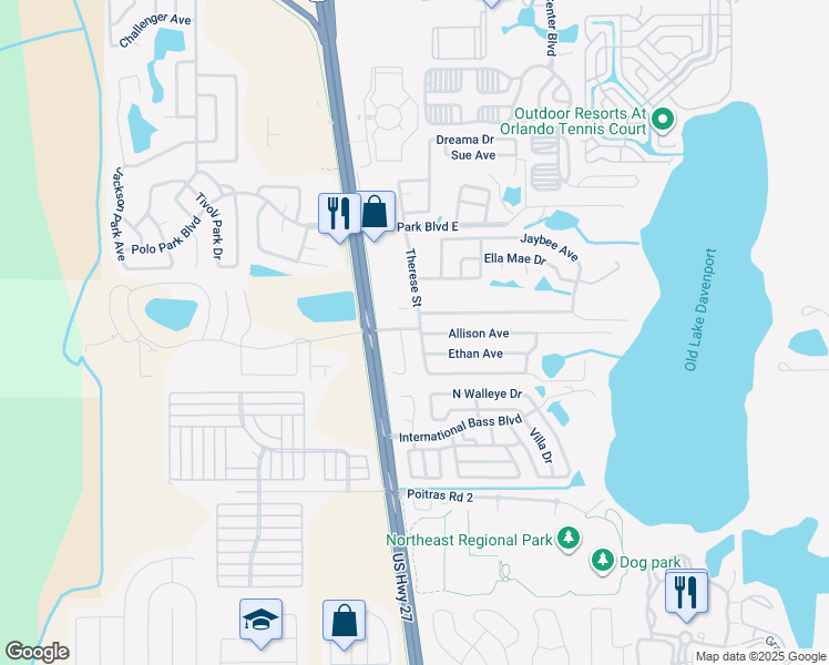 map of restaurants, bars, coffee shops, grocery stores, and more near 109 Allison Avenue in Davenport