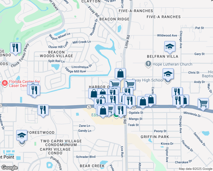 map of restaurants, bars, coffee shops, grocery stores, and more near 12120 Windriver Lane in Hudson