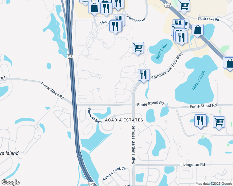 map of restaurants, bars, coffee shops, grocery stores, and more near 8035 Knee Deep Road in Four Corners
