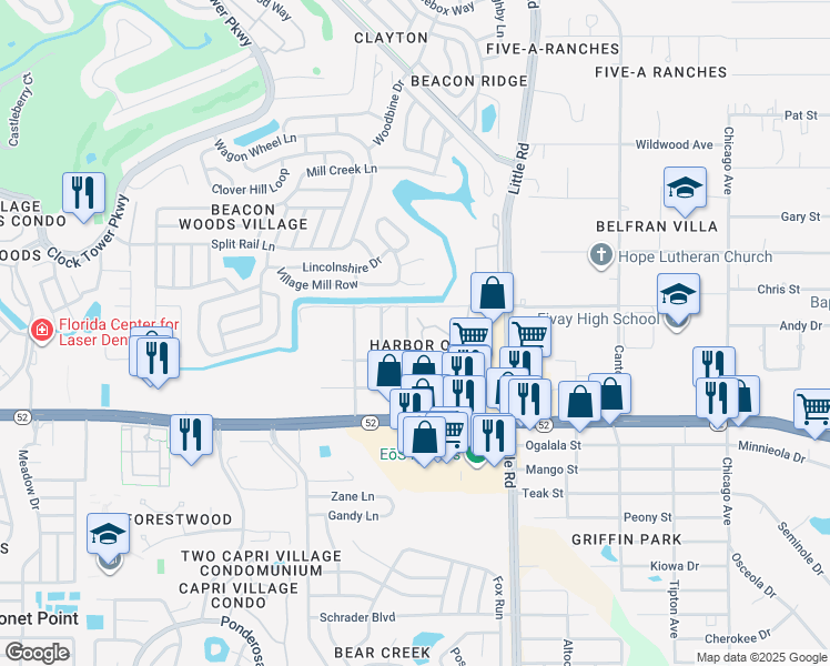 map of restaurants, bars, coffee shops, grocery stores, and more near 12120 Windriver Lane in Hudson