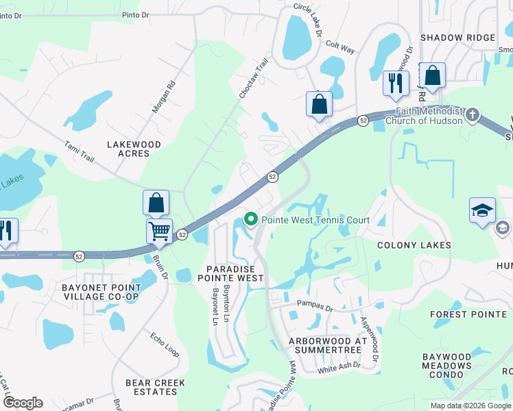 map of restaurants, bars, coffee shops, grocery stores, and more near 11330 Golf Round Drive in New Port Richey