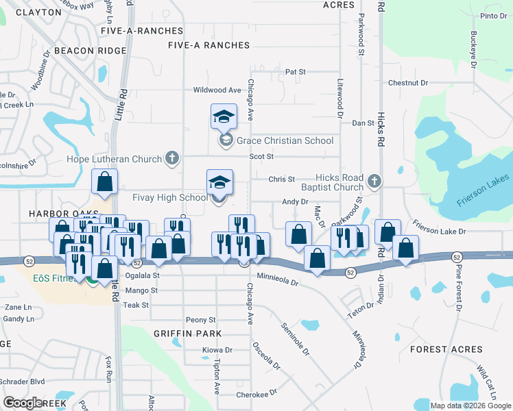 map of restaurants, bars, coffee shops, grocery stores, and more near 12124 Chicago Avenue in Hudson
