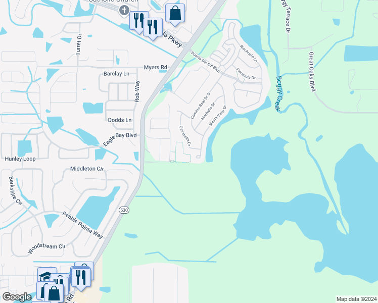 map of restaurants, bars, coffee shops, grocery stores, and more near 2910 Casabella Drive in Kissimmee