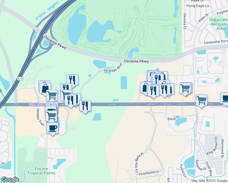 map of restaurants, bars, coffee shops, grocery stores, and more near 5565 West Irlo Bronson Memorial Highway in Kissimmee