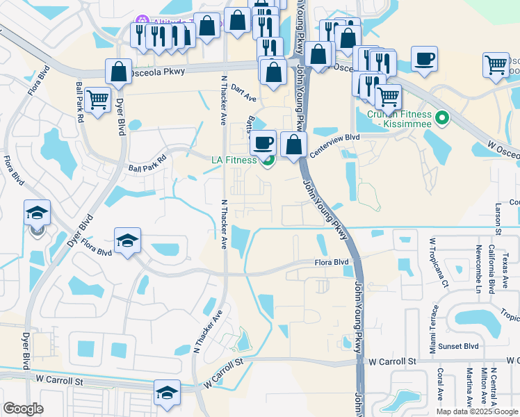 map of restaurants, bars, coffee shops, grocery stores, and more near 1900 Ball Park Road in Kissimmee