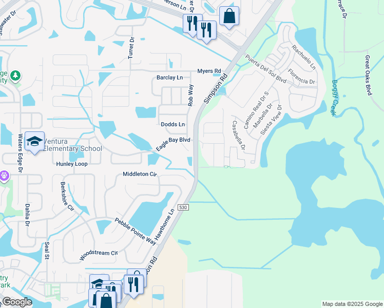 map of restaurants, bars, coffee shops, grocery stores, and more near 2900 Clarabelle Court in Kissimmee