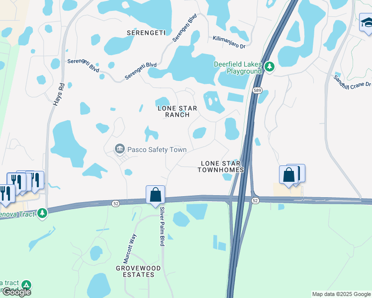 map of restaurants, bars, coffee shops, grocery stores, and more near 12245 Deertrack Loop in Spring Hill