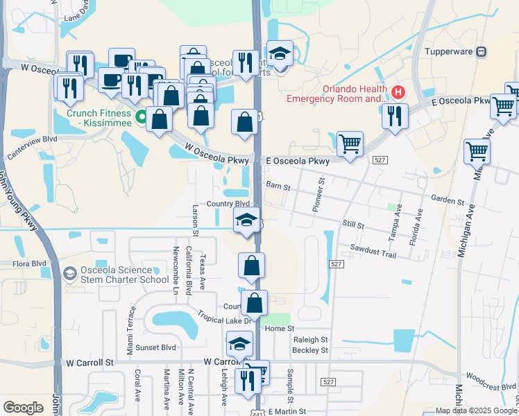 map of restaurants, bars, coffee shops, grocery stores, and more near 3151 North Orange Blossom Trail in Kissimmee