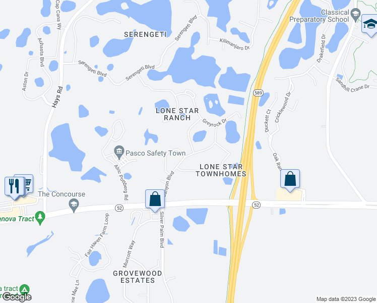map of restaurants, bars, coffee shops, grocery stores, and more near 12151 Boot Spur Way in Spring Hill