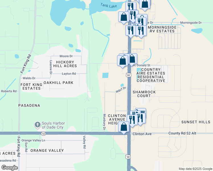 map of restaurants, bars, coffee shops, grocery stores, and more near 12148 Munbury Drive in Dade City