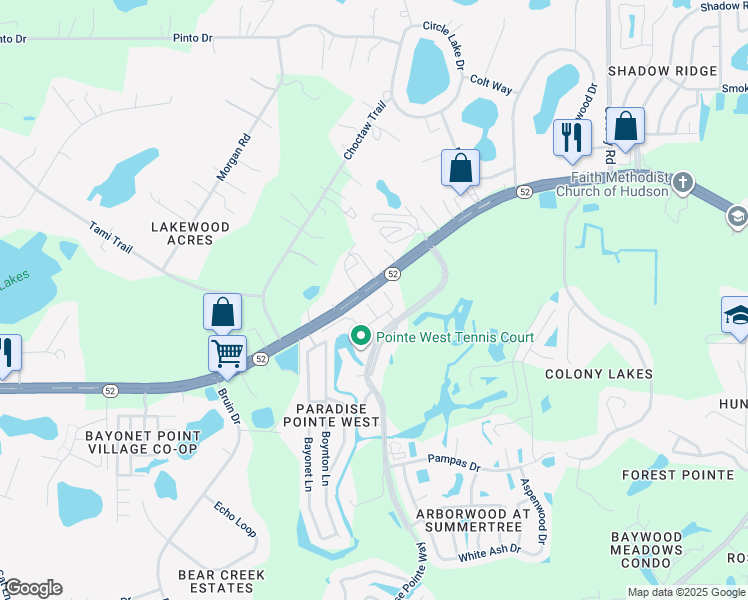 map of restaurants, bars, coffee shops, grocery stores, and more near 12204 Putter Green Court in New Port Richey