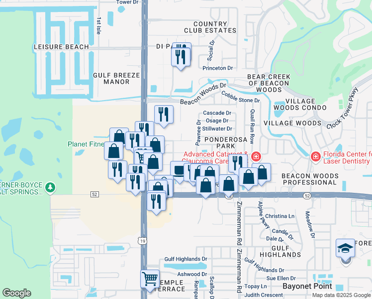 map of restaurants, bars, coffee shops, grocery stores, and more near 12211 Pawnee Drive in Hudson