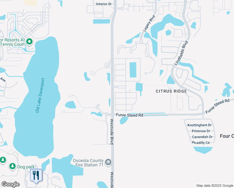 map of restaurants, bars, coffee shops, grocery stores, and more near 2993 Westside Boulevard in Kissimmee