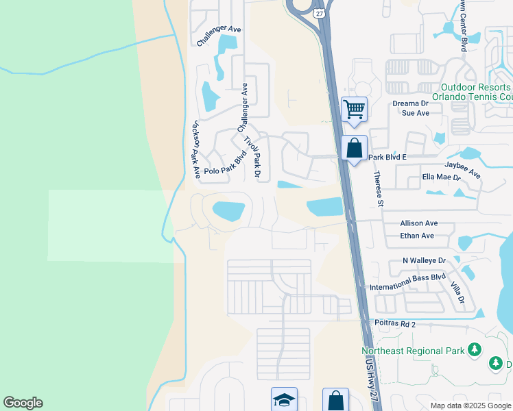map of restaurants, bars, coffee shops, grocery stores, and more near 2428 Fan Palm Drive in Davenport