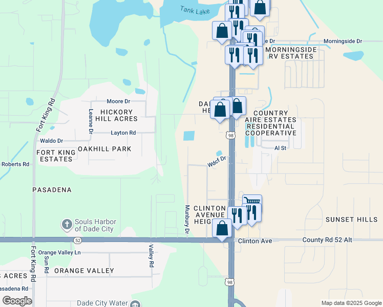map of restaurants, bars, coffee shops, grocery stores, and more near 12148 Munbury Drive in Dade City