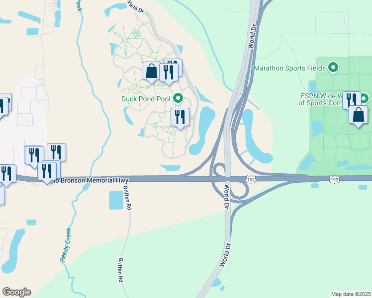 map of restaurants, bars, coffee shops, grocery stores, and more near 1901 Buena Vista Dr in Orlando