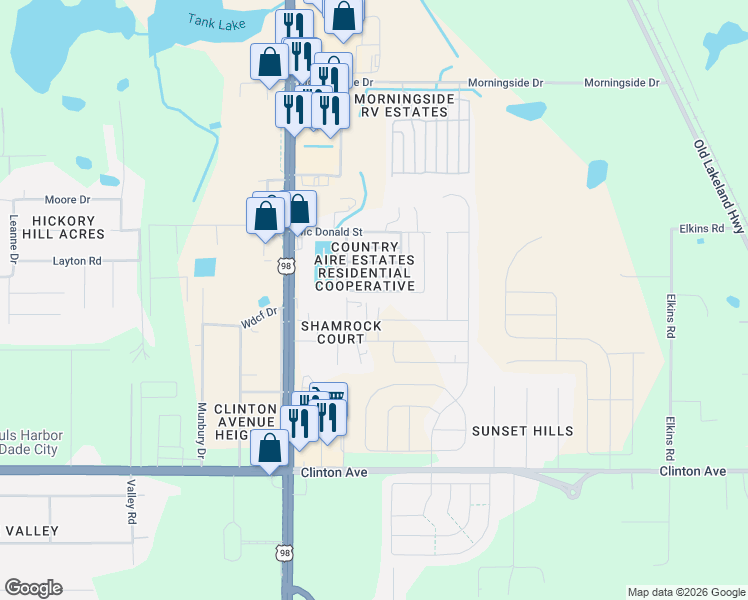 map of restaurants, bars, coffee shops, grocery stores, and more near 12177 Farrier Drive in Dade City