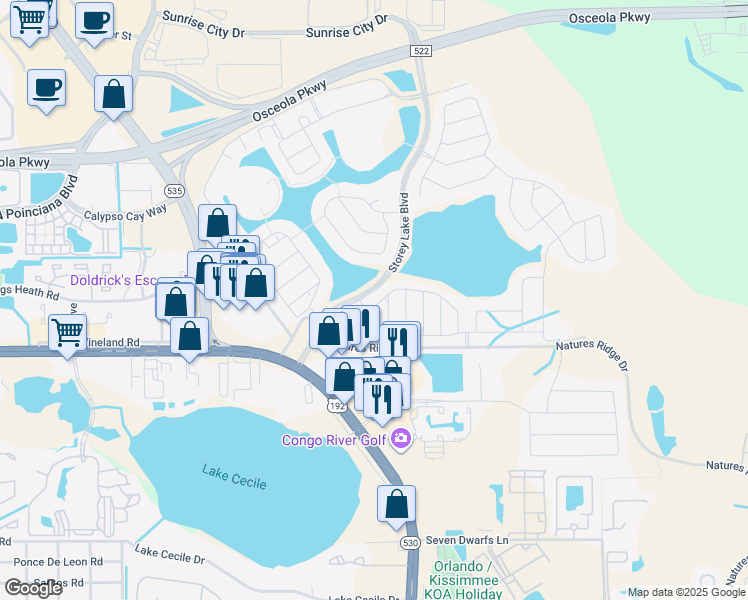 map of restaurants, bars, coffee shops, grocery stores, and more near 4786 Tribute Trail in Kissimmee