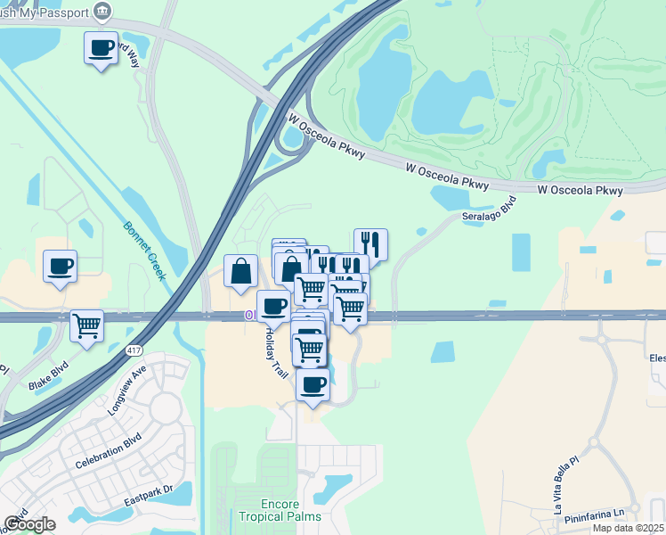 map of restaurants, bars, coffee shops, grocery stores, and more near 5731 U.S. 192 in Kissimmee
