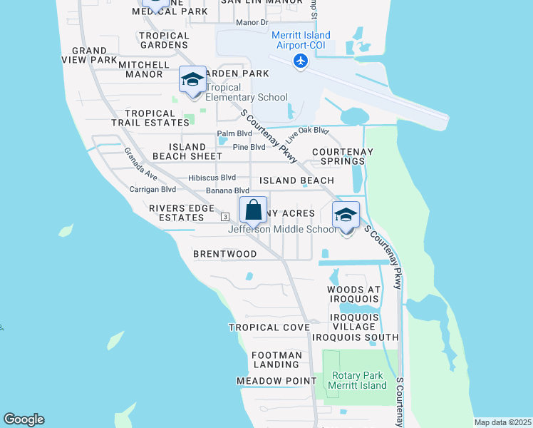 map of restaurants, bars, coffee shops, grocery stores, and more near 1277 Lynne Drive in Merritt Island