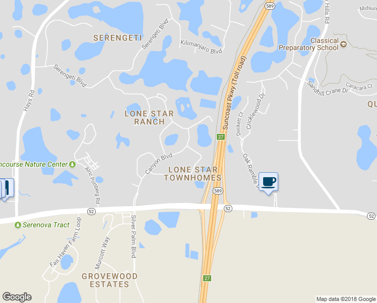 map of restaurants, bars, coffee shops, grocery stores, and more near 15943 Stable Run Drive in Spring Hill