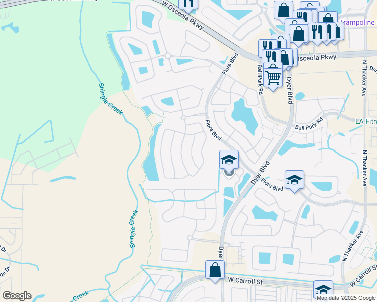 map of restaurants, bars, coffee shops, grocery stores, and more near 2914 Willow Creek Lane in Kissimmee