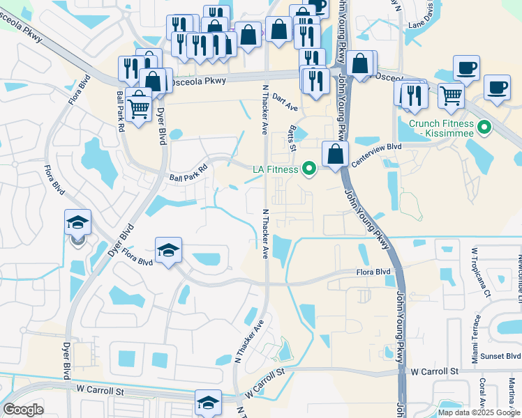 map of restaurants, bars, coffee shops, grocery stores, and more near 3000 N John Young Pkwy in Kissimmee