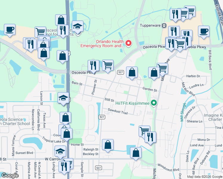 map of restaurants, bars, coffee shops, grocery stores, and more near 2949 Old Dixie Highway in Kissimmee