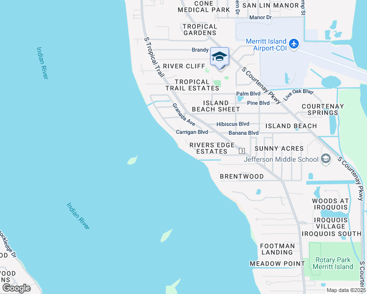 map of restaurants, bars, coffee shops, grocery stores, and more near 125 Marlin Drive in Merritt Island