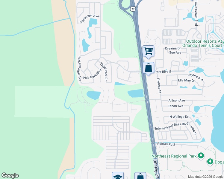map of restaurants, bars, coffee shops, grocery stores, and more near 613 Coconut Palm Way in Davenport