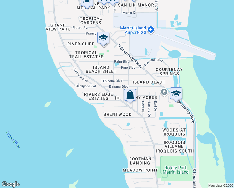 map of restaurants, bars, coffee shops, grocery stores, and more near 1290 South Tropical Trail in Merritt Island