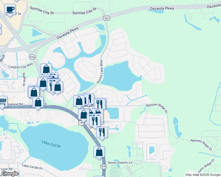 map of restaurants, bars, coffee shops, grocery stores, and more near 4872 Tribute Trail in Kissimmee