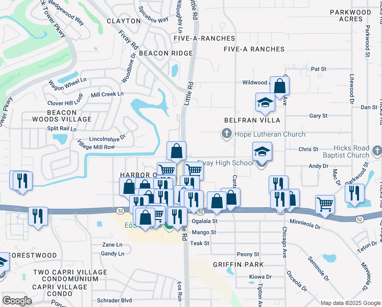 map of restaurants, bars, coffee shops, grocery stores, and more near 12229 Little Road in Hudson