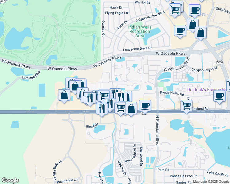 map of restaurants, bars, coffee shops, grocery stores, and more near 5212 Paradise Cay Circle in Kissimmee