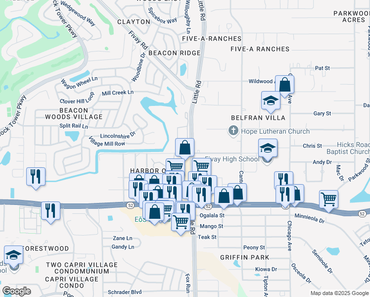 map of restaurants, bars, coffee shops, grocery stores, and more near 12229 Little Road in Hudson