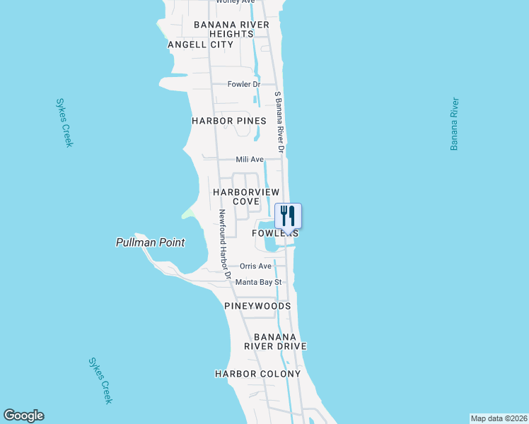 map of restaurants, bars, coffee shops, grocery stores, and more near 1250 Colby Lane in Merritt Island