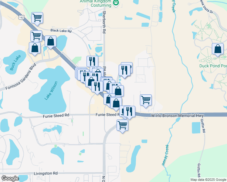 map of restaurants, bars, coffee shops, grocery stores, and more near 7531 West Irlo Bronson Memorial Highway in Kissimmee