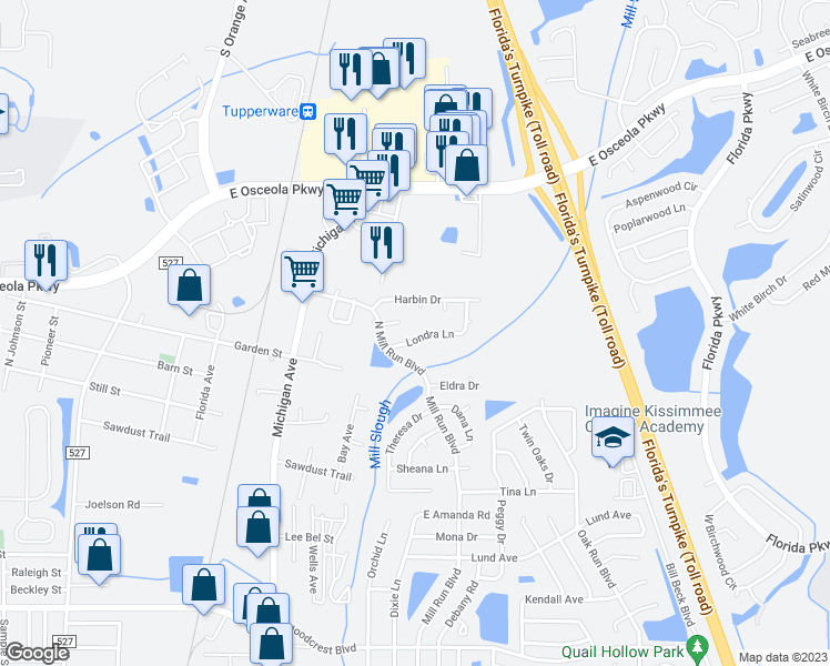 map of restaurants, bars, coffee shops, grocery stores, and more near 1431 Londra Lane in Kissimmee