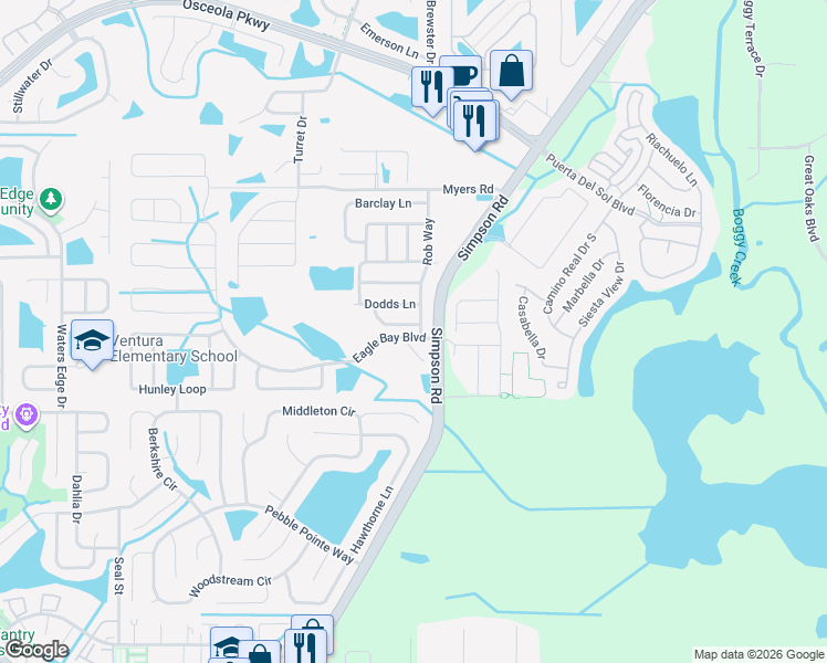 map of restaurants, bars, coffee shops, grocery stores, and more near 2748 Dodds Lane in Buena Ventura Lakes
