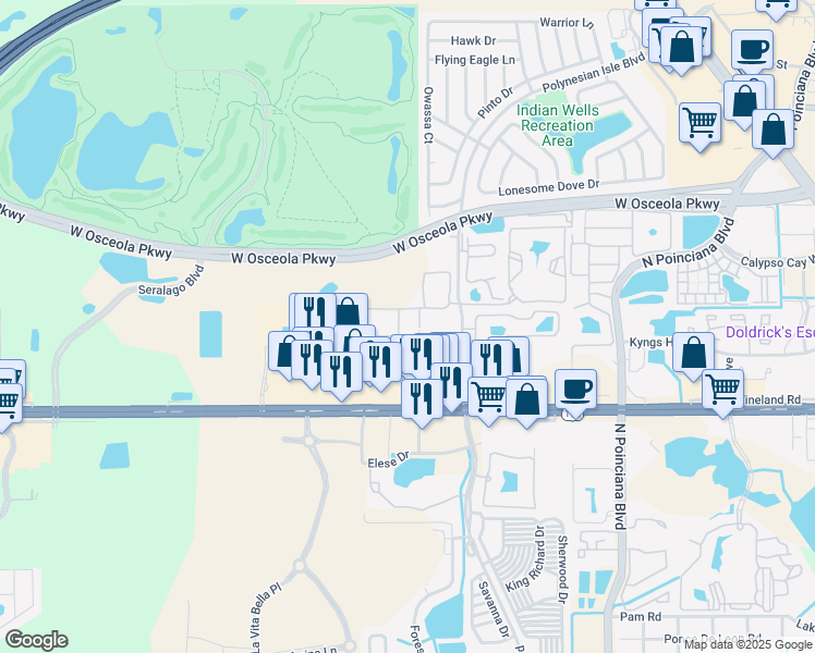 map of restaurants, bars, coffee shops, grocery stores, and more near 5356 Diplomat Court in Kissimmee