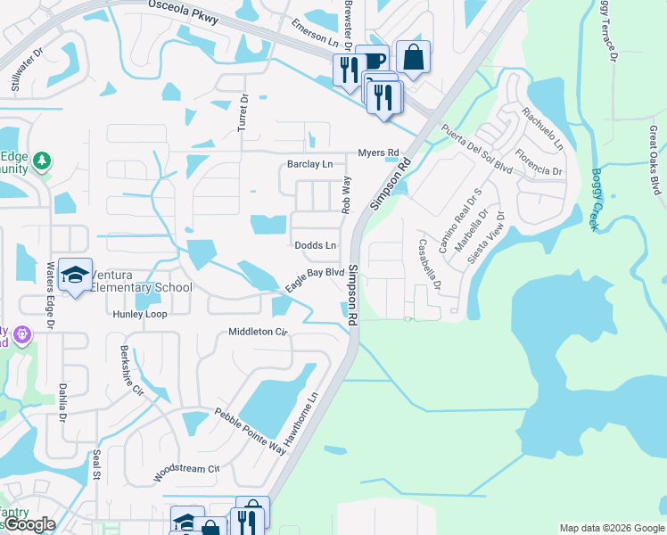 map of restaurants, bars, coffee shops, grocery stores, and more near 2748 Dodds Lane in Buena Ventura Lakes