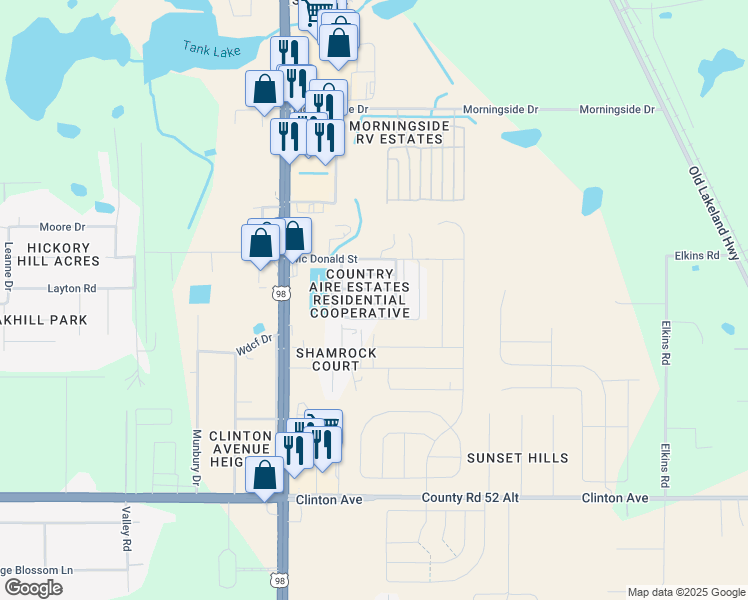 map of restaurants, bars, coffee shops, grocery stores, and more near 38225 Leo Street in Dade City